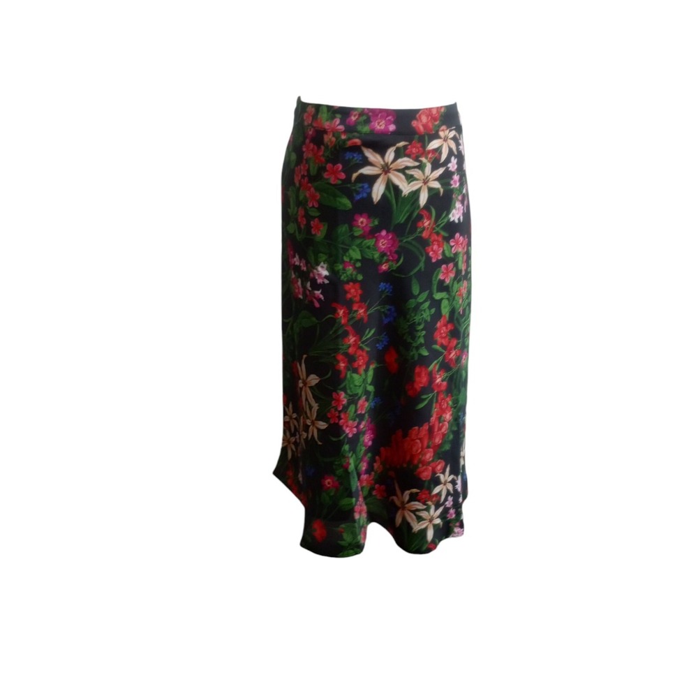 Liz Claiborne Size 10 Slip Sateen Black Dark Floral Midi Skirt  Gothic Waist 31